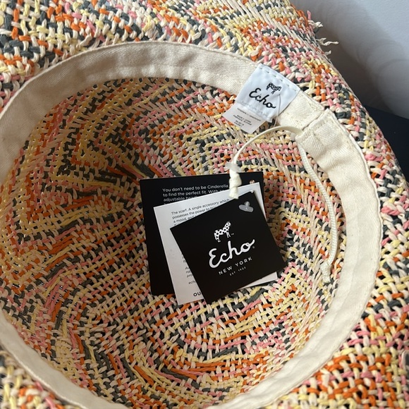 Echo NY Multicolour Paper Straw Brim Sun Hat Boho Chic Vacation Beach Hat NWT - Picture 10 of 12